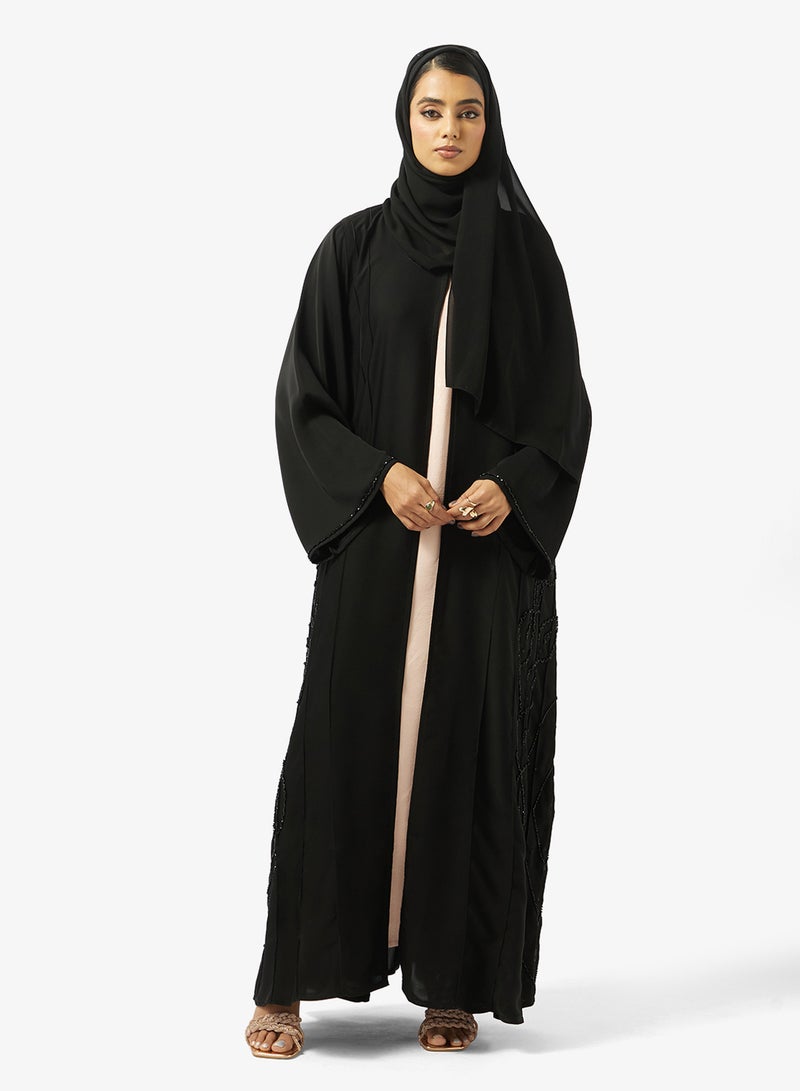 هيا كلوزيت عباية مفتوحة مزينة بالزهور بياقة على شكل - Image 1